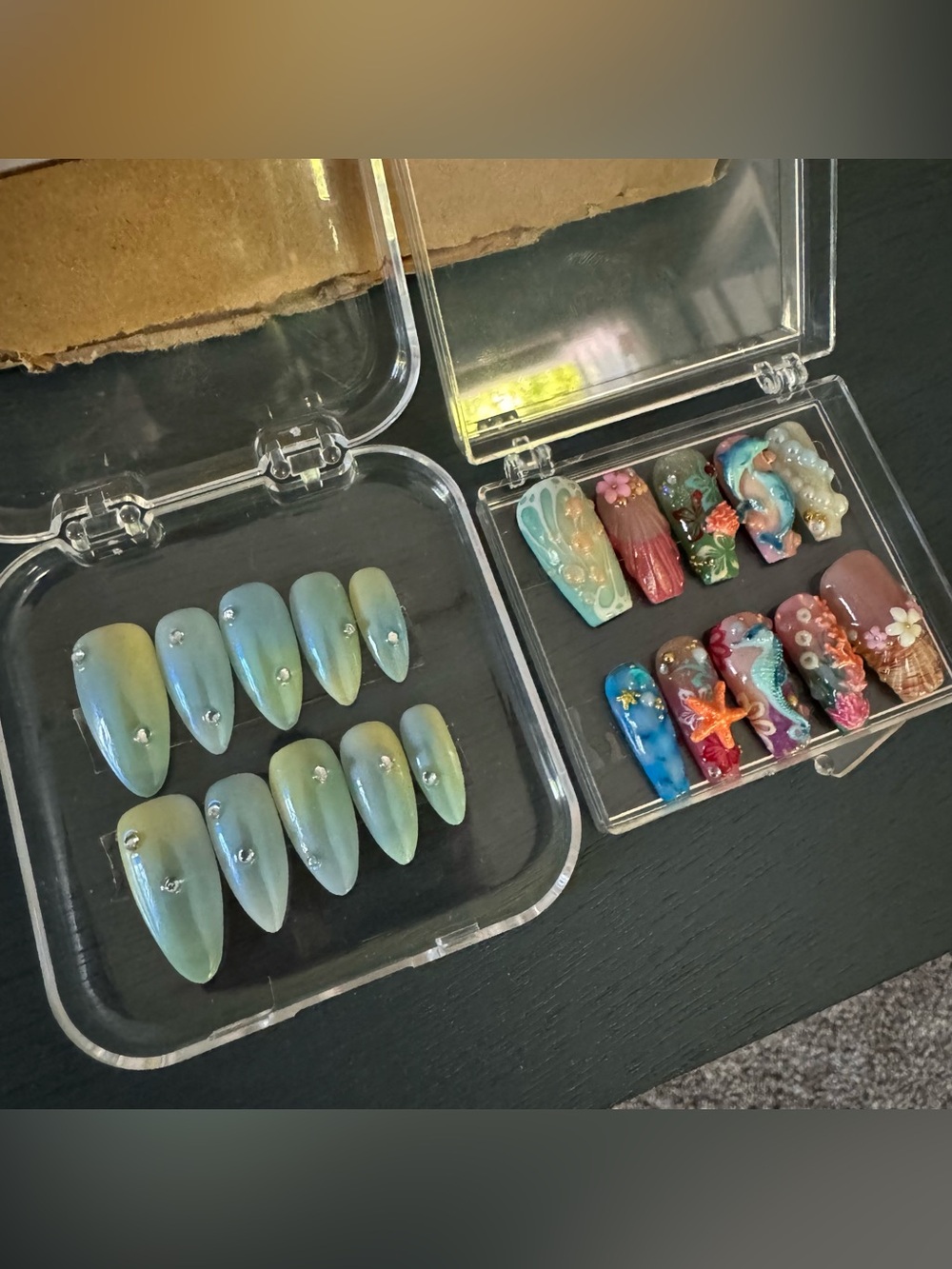 Set of two reusable press on nails- hand made